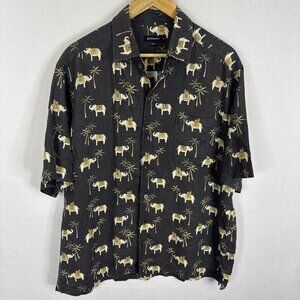 Jim‎ Thompson Elephant Print Hawaiian Shirt Mens XL 100% Linen Thailand